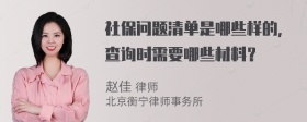 社保问题清单是哪些样的，查询时需要哪些材料？