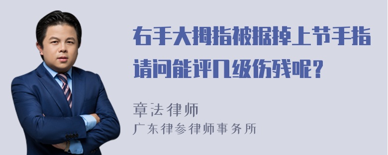 右手大拇指被据掉上节手指请问能评几级伤残呢？