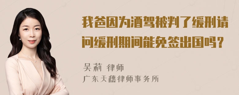 我爸因为酒驾被判了缓刑请问缓刑期间能免签出国吗？