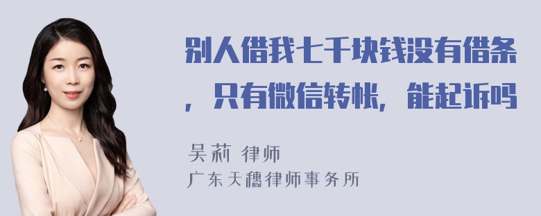 别人借我七千块钱没有借条，只有微信转帐，能起诉吗