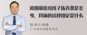 离婚最低给孩子抚养费是多少，具体的法律规定是什么