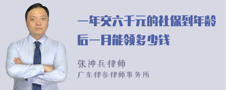 一年交六千元的社保到年龄后一月能领多少钱