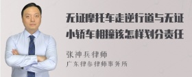 无证摩托车走逆行道与无证小轿车相撞该怎样划分责任