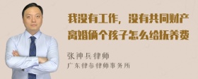 我没有工作，没有共同财产离婚俩个孩子怎么给抚养费