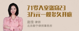 71岁入室盗窃233万元一般多久开庭