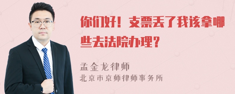 你们好！支票丢了我该拿哪些去法院办理？