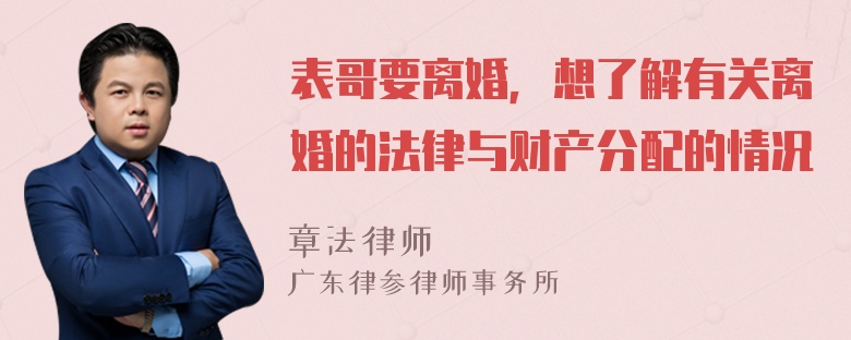 表哥要离婚，想了解有关离婚的法律与财产分配的情况