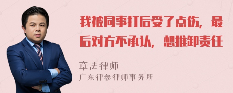 我被同事打后受了点伤，最后对方不承认，想推卸责任