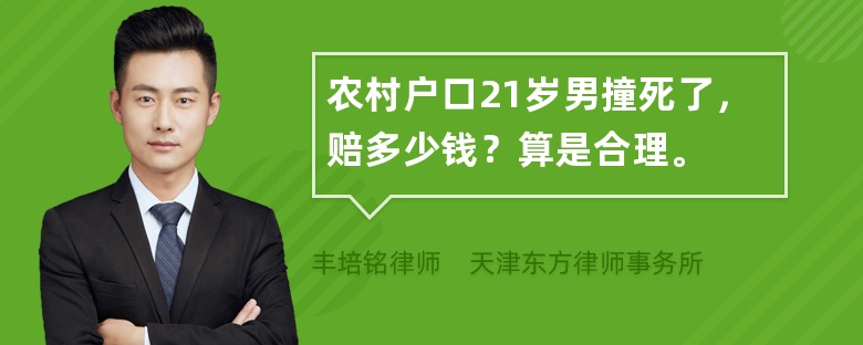 农村户口21岁男撞死了，赔多少钱？算是合理。