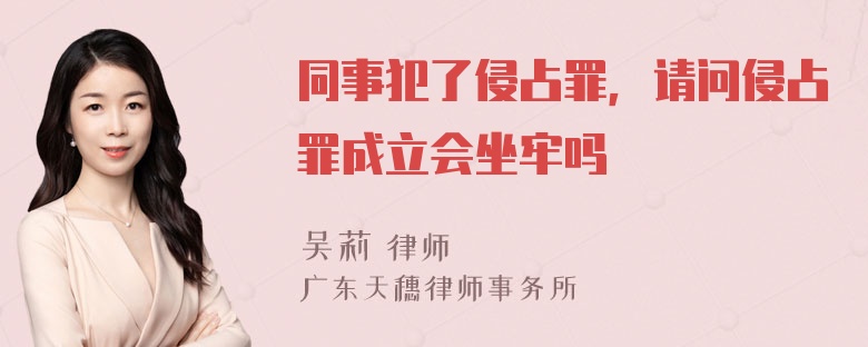 同事犯了侵占罪，请问侵占罪成立会坐牢吗