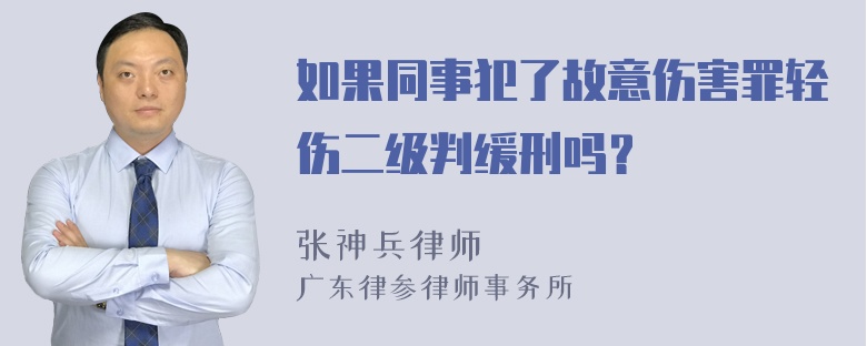 如果同事犯了故意伤害罪轻伤二级判缓刑吗？