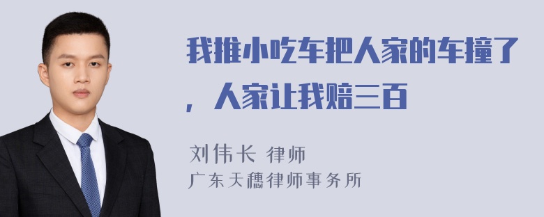 我推小吃车把人家的车撞了，人家让我赔三百