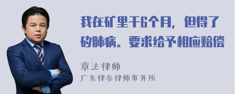 我在矿里干6个月，但得了矽肺病。要求给予相应赔偿