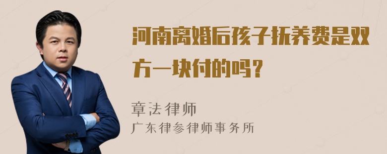 河南离婚后孩子抚养费是双方一块付的吗？