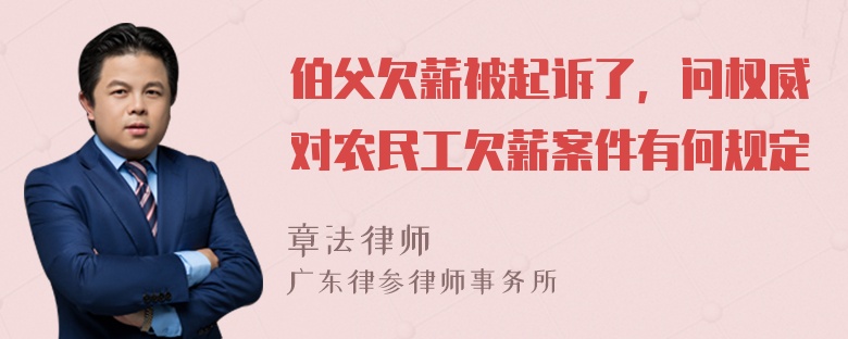 伯父欠薪被起诉了，问权威对农民工欠薪案件有何规定