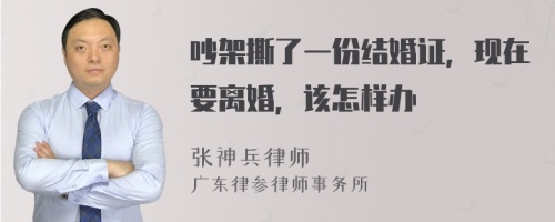 吵架撕了一份结婚证，现在要离婚，该怎样办