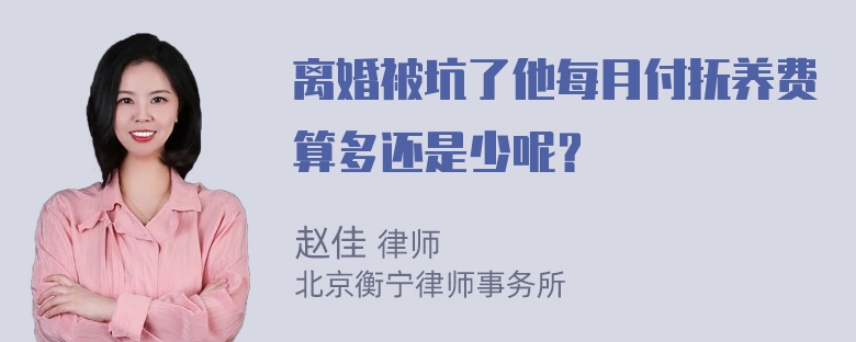 离婚被坑了他每月付抚养费算多还是少呢？