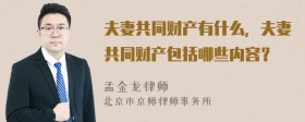 夫妻共同财产有什么，夫妻共同财产包括哪些内容？