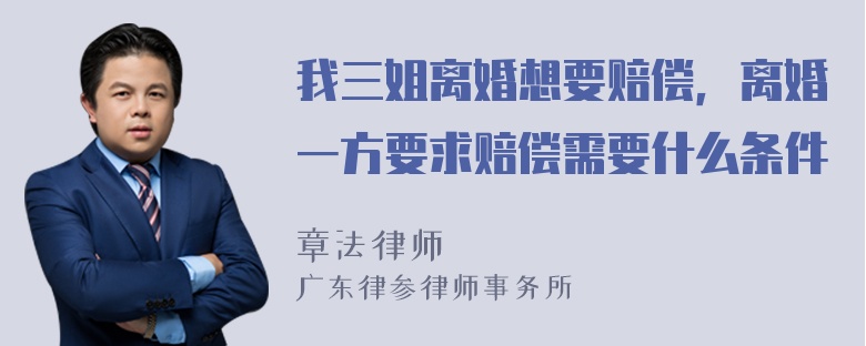 我三姐离婚想要赔偿，离婚一方要求赔偿需要什么条件