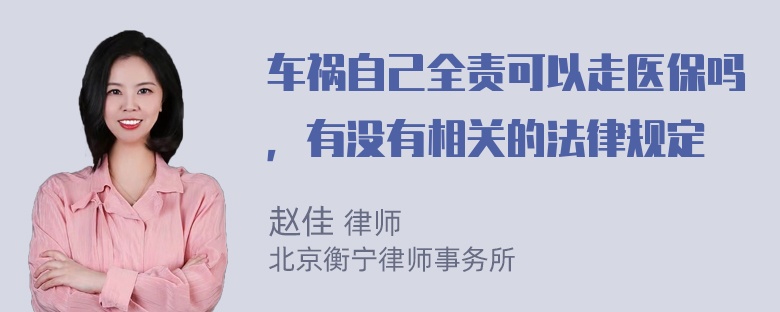 车祸自己全责可以走医保吗，有没有相关的法律规定