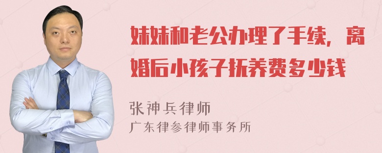 妹妹和老公办理了手续，离婚后小孩子抚养费多少钱