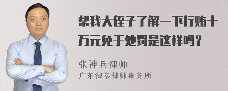 帮我大侄子了解一下行贿十万元免于处罚是这样吗？