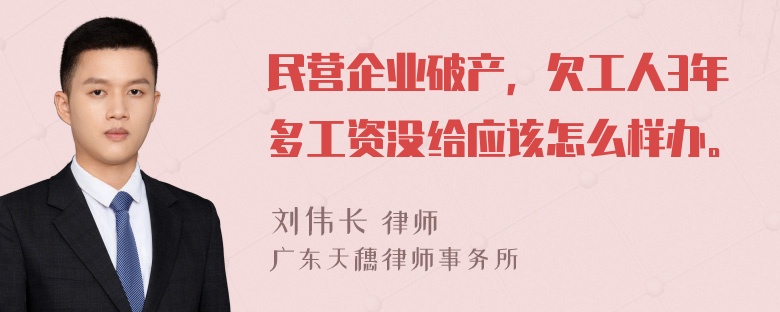 民营企业破产，欠工人3年多工资没给应该怎么样办。