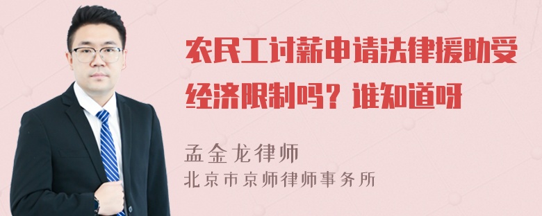 农民工讨薪申请法律援助受经济限制吗？谁知道呀