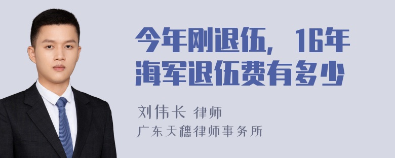 今年刚退伍，16年海军退伍费有多少