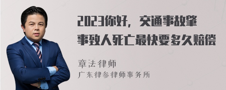 2023你好，交通事故肇事致人死亡最快要多久赔偿