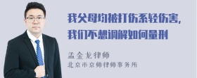 我父母均被打伤系轻伤害，我们不想调解如何量刑