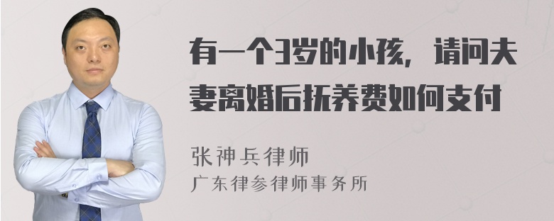 有一个3岁的小孩，请问夫妻离婚后抚养费如何支付