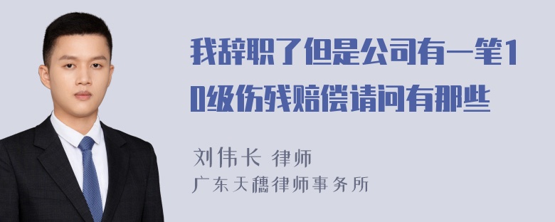 我辞职了但是公司有一笔10级伤残赔偿请问有那些