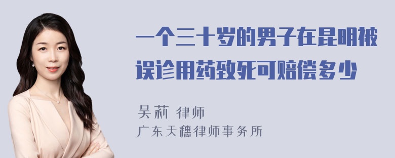 一个三十岁的男子在昆明被误诊用药致死可赔偿多少