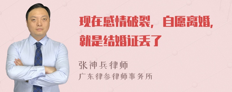 现在感情破裂，自愿离婚，就是结婚证丢了