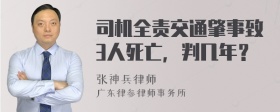 司机全责交通肇事致3人死亡，判几年？