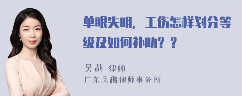 单眼失明，工伤怎样划分等级及如何补助？？