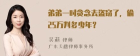 弟弟一时贪念去盗窃了，偷25万判多少年？