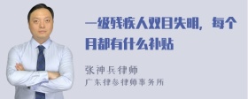 一级残疾人双目失明，每个月都有什么补贴