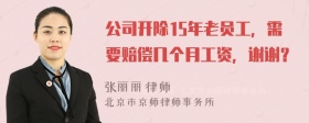 公司开除15年老员工，需要赔偿几个月工资，谢谢？