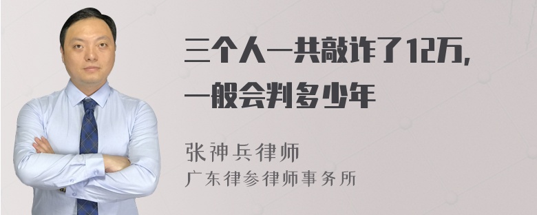 三个人一共敲诈了12万，一般会判多少年