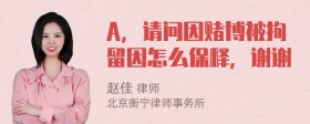 A，请问因赌博被拘留因怎么保释，谢谢