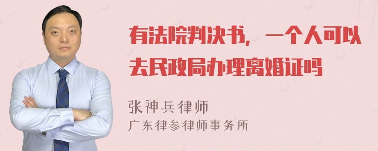 有法院判决书，一个人可以去民政局办理离婚证吗