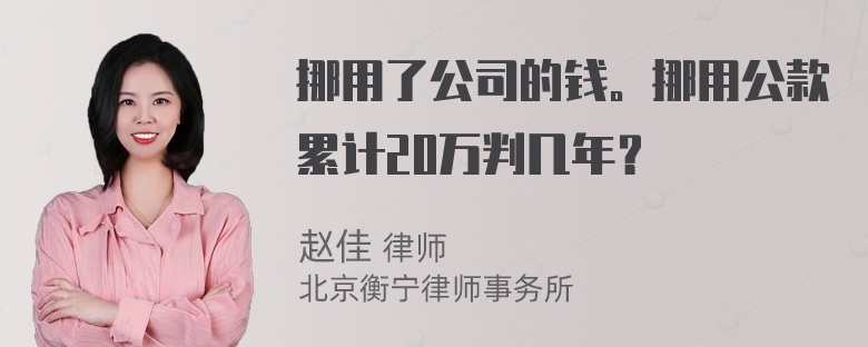 挪用了公司的钱。挪用公款累计20万判几年？