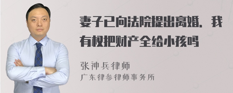 妻子已向法院提出离婚．我有权把财产全给小孩吗