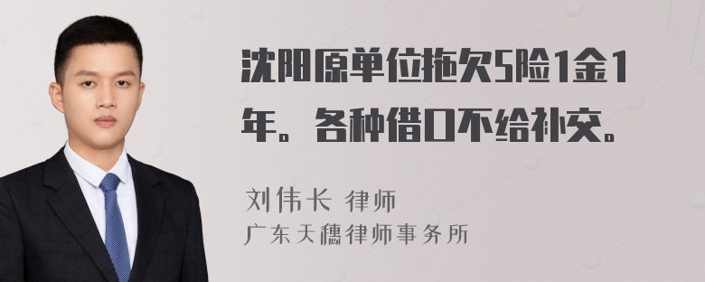 沈阳原单位拖欠5险1金1年。各种借口不给补交。