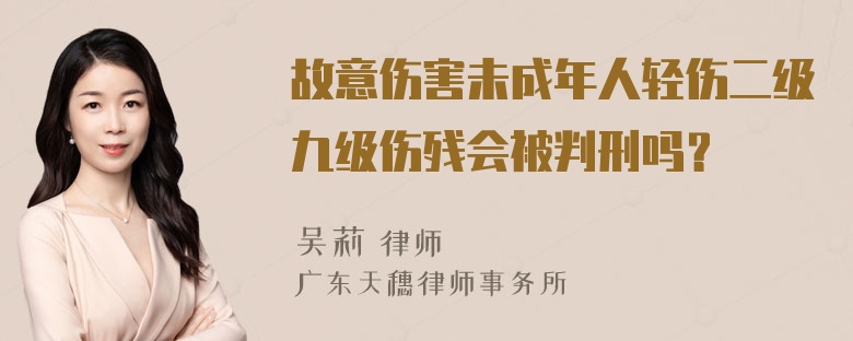 故意伤害未成年人轻伤二级九级伤残会被判刑吗？