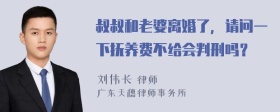 叔叔和老婆离婚了，请问一下抚养费不给会判刑吗？