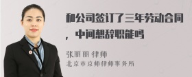 和公司签订了三年劳动合同，中间想辞职能吗