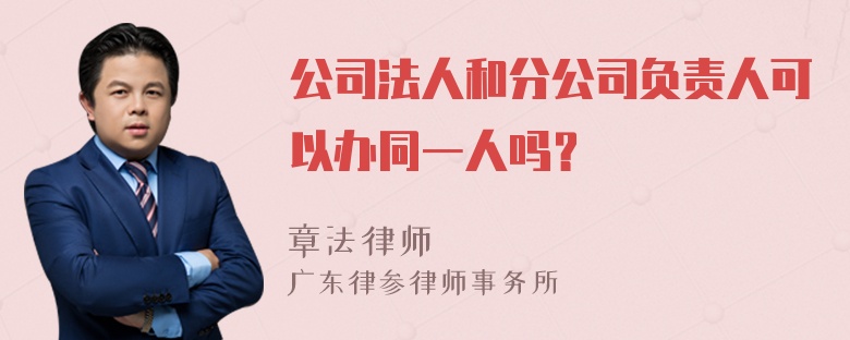 公司法人和分公司负责人可以办同一人吗？